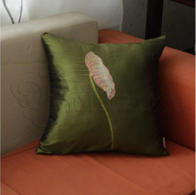 sen 3 vỏ gối sofa - tafta xanh rêu